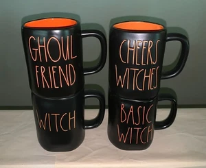 Set of 4 Rae Dunn Halloween Mugs - New - Cheers Witches Ghoul Friend Basic Witch - Picture 1 of 7