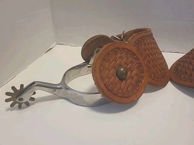 Partrade Metalab Cowboy spurs Leather Tooling Rare Western - Image 1 of 4