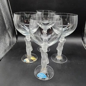 Castle Art Glass Crystal Frosted Nude Bacchus 4 Wine Figural Stemware - Picture 1 of 7