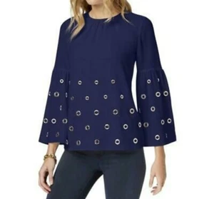 Blusa Top MICHAEL Michael Kors Mujer Azul Marino Manga Campana Reunida S Original: $110 - Imagen 1 de 2