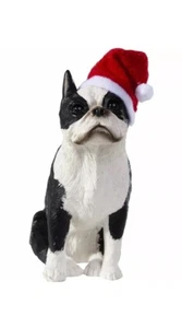 Sandicast Boston Terrier with Santa Hat Christmas Ornament - Picture 1 of 5