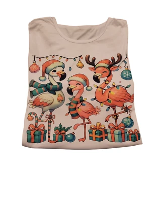 Camiseta Navidad Flamenco Mezcla Poliéster Blanca Foto 1 de 2