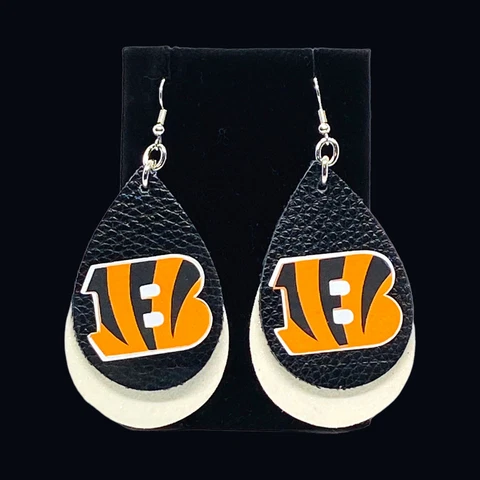 Cincinnati Bengals Inspired Football Faux Leather Dangle Earrings Cover