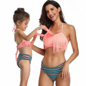 Matching Swimwear Mother Daughter Tassel Bra Panty Bikini Bathing Suit Wear NEW - Picture 1 of 13
