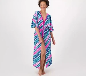 Belle by Kim Gravel Beach Regular Tie Front Cover Up Rainbow Stripe M/L New - Picture 1 of 1