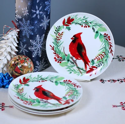 Juego de 4 Coronas de Acebo Navidad Pájaro Cardinal Acento Cerámica Southern Liv Foto 1 de 4