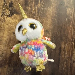 TY Beanie Boo 6" Enchanted the Rainbow Unicorn Owl Plush Glitter - Picture 1 of 1