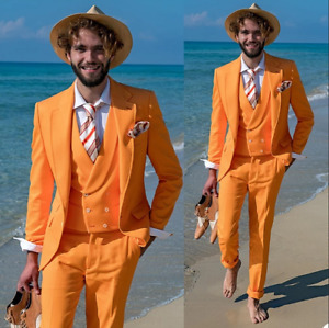 Men's Suits for Best Man Bright Orange Blazer Party Business Coat Pants Vest