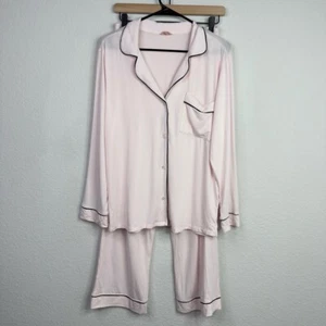 Eberjey Pajama Set Women S Pink Black Piping Tencel Button Classic Lounge Luxury - Picture 1 of 12