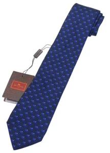 Etro Milano Silk Neck Tie Blue Flying Pegasus Logo Italy New Tag Defect - Picture 1 of 12
