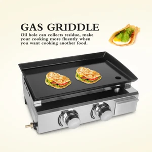 2 Burner LPG Gas Plancha Cast Iron BBQ Griddle Hot Plate Outdoor Tabletop Grill - Picture 1 of 7
