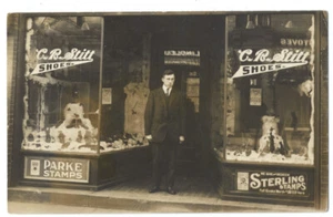 Great ca1908 RPPC STOREFRONT - C.B. Stitt SHOES - Rare - Picture 1 of 2