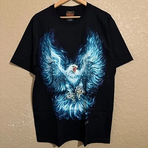 Fire Eagle Blue Flame Nature Wild Mega Print T-Shirt XL Black Rock Chang HD - Picture 1 of 6