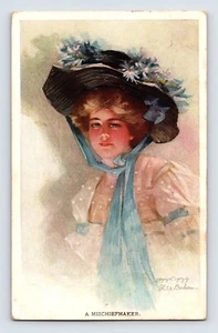 Postcard Valentine's Day Pretty Lady Large Hat Mischiefmaker Philip Boileau 1909 - Picture 1 of 2