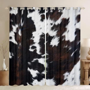 Brown Cowhide Window Curtains Western Black White Cow Print Curtains for Bedroom - Picture 1 of 7