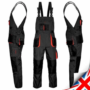 Bib and Brace Overalls Heavy Duty Work Trousers Dungarees Knee Pad Pockets UK - Picture 1 of 8