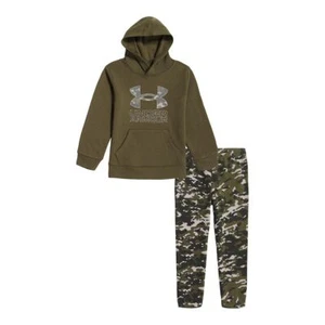 Under Armour Boy's Olive Camo Big Logo Charged Camo Hoodie & Jogger Set - Size 4 - Picture 1 of 1