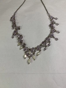 vtg sterling silver freshwater pearl amethyst bead dangle necklace - Picture 1 of 7