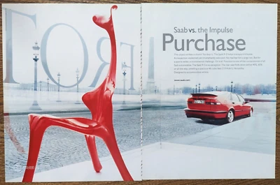 1999 SAAB 9-3 Sports Sedan Red Hatch Impulse Purchase Photo  Vintage PRINT AD - Image 1 of 4