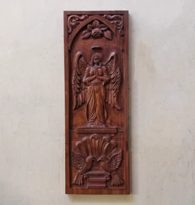 Vintage Christian Home Decor Vertical Wall Hanging Angel Statue Wooden Sculpture - Picture 1 of 7