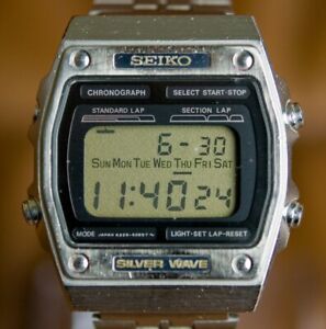 SEIKO A229-5050 LCD Digital Silver Wave Watch