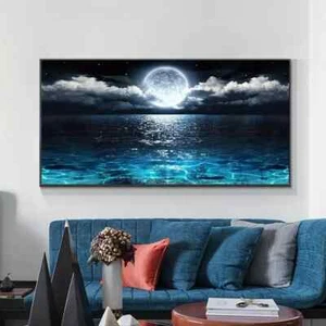 Ocean And Night Moon Landscapes Canvas Painting Wall Art Mural Home Decor Poster - Picture 1 of 3