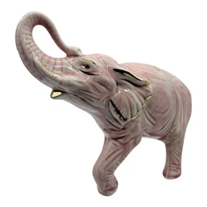 Estatuilla de elefante rosa detalles dorados tronco buena suerte decoración del hogar estatua - Imagen 1 de 8