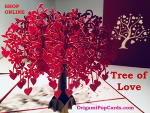 OrigamiPopCards.com Tree of Love Hearts Pop Greeting Card Happy Valentines - Picture 1 of 12