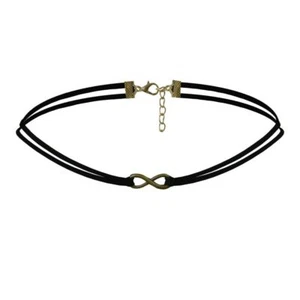 Choker Damen Symbol Unendlich Halsband Samt Halskette Kette Anhänger Schwarz - Picture 1 of 1