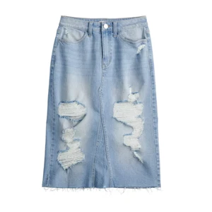 SO 5-Pocket Distressed High Rise Blue Denim Jean Skirt Size 3 26" Waist - Picture 1 of 7