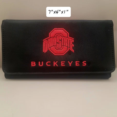 Ohio State Buckeyes Tri-Fold Womens Wallet Black Embroidered Logo Cover