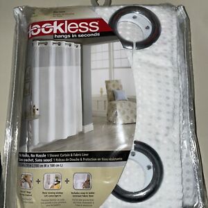 HOOKLESS Waffle Shower Curtain with Snap-In fabric Liner in WHITE 71" x 74"- NEW