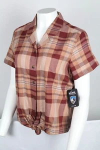 Kuhl Womens Shirt Elsie Short Sleeve Blouse Button Up Sandstone Plaid 8191 - Picture 1 of 4
