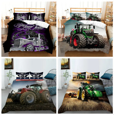 Juego de cama con patrón de tractor 3D, funda edredón juvenil, funda de almohada 2/3 piezas