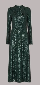 Whistles Dark Green Minimal Sequin Midi Dress, Size 18, RRP £199 - Picture 1 of 6