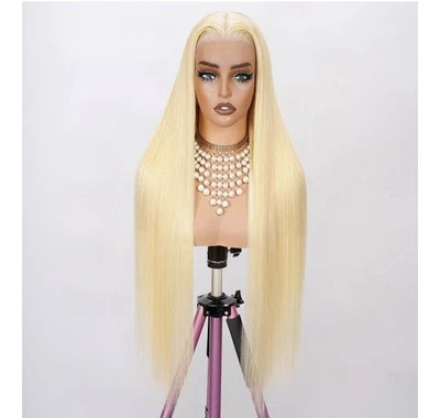 Peluca de cabello humano rubio platino 18 pulgadas recta 13x6 encaje frontal 250 densidad Foto 1 de 4