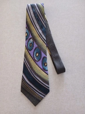 Corbata de seda Robert Daskal abstracta verde púrpura Foto 1 de 3