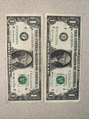 fancy extremely cool trinity serial number 1 dollar bill 01010009r - Image 1 of 4