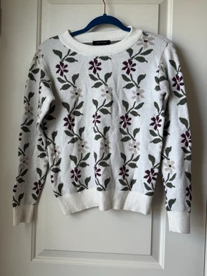 Ann Taylor цветочный Crewneck вязаный пуловер свитер кремовый XXS рубашка Топ - Изображение 1 из 4