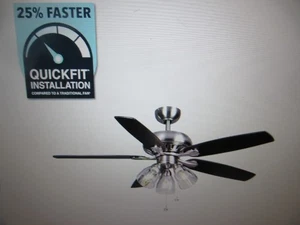 Hampton Bay Rockport 52 in. Indoor LED Brushed Nickel Ceiling Fan with Light - Picture 1 of 9