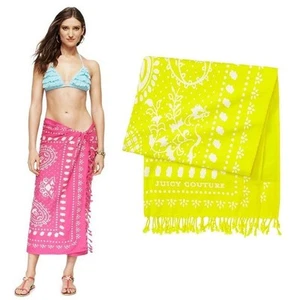 Y2K Retro JUICY COUTURE BEACH TOWEL bandana COVER UP SARONG YELLOW NEW rare - Picture 1 of 8