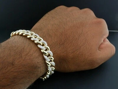 Mens 10K Yellow Gold Plated Cuban Link 14 MM Simulated Diamond Bracelet 10.5 ct - Image 1 of 4