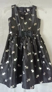Gymboree Girl's Size 7 Elegant Party Sleeveless Dress Black Metallic Scottie Dog - Picture 1 of 11