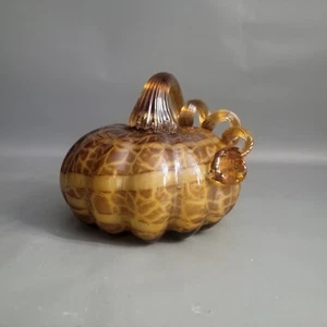 Glass Pumpkin Murano Style Fall Hand Blown Decorative Squash Brown Amber Gourd - Picture 1 of 9