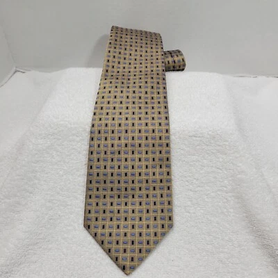 Dormeuil Paris London Necktie Gold/Black/Blue Geometric Pattern 100% Silk  - Image 1 of 4