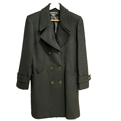 VTG DONNYBROOK Women's Classic Black Long Lined 100% Wool Pea Coat Sz 4 Pristine - Image 1 of 4