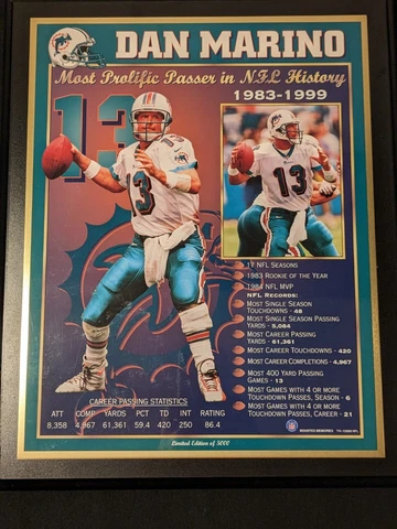 2000 MOUNTED MEMORIES DAN MARINO MOST PROLIFIC PASSER NFL FOOTBALL PLAQUE Cover