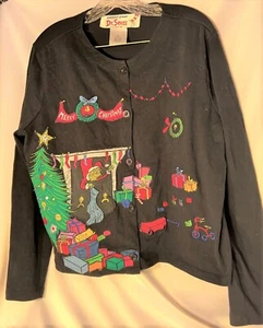 Michael Simon Dr Seuss GRINCH CHRISTMAS SHIRT~L~Present*Tree*Jacket*Cardigan - Picture 1 of 12