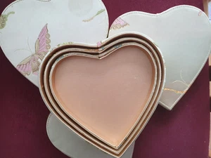 Set of 3 Heart Shaped Embossed Butterfly satin covered boxes - Picture 1 of 5
