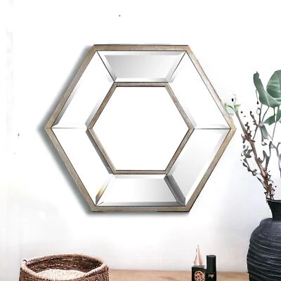 12" Silver Hexagon Wall Mounted Accent Mirror - Image 1 of 4